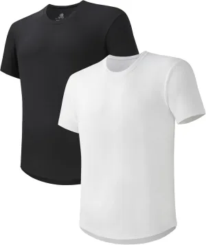 DAVID ARCHY Men's T-Shirt Heavyweight Tees Cotton Sorona Casual Plain Shirts Side Slit/Curved Hem Tees for Men 2-Pack