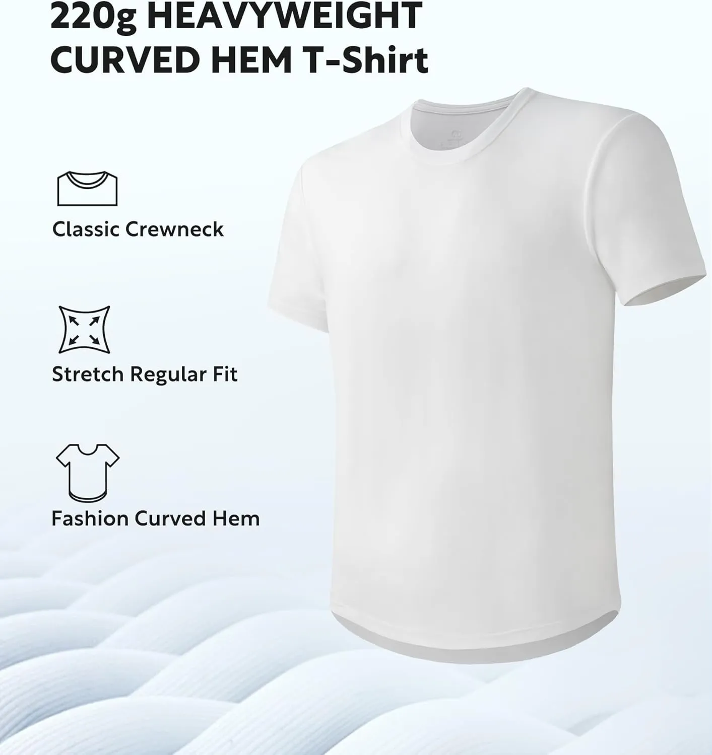 DAVID ARCHY Men's T-Shirt Heavyweight Tees Cotton Sorona Casual Plain Shirts Side Slit/Curved Hem Tees for Men 2-Pack