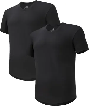 DAVID ARCHY Men's T-Shirt Heavyweight Tees Cotton Sorona Casual Plain Shirts Side Slit/Curved Hem Tees for Men 2-Pack