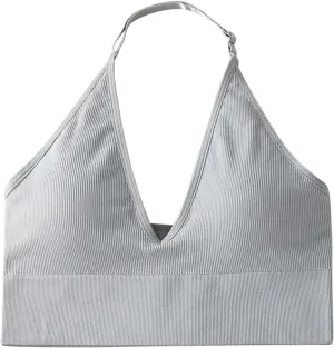 Deep Plunge Ribbed Tank Top Pack for Woman V Neck Seamless Raceback Sexy Sleeveless Crop Top Halter Yoga Bra