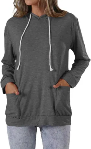 DGHM-JLMY Women's Hooded Pocket Sports Sweater Casual Drawstring Pullover Tunic Top Long Sleeve Hoodie Sweatshirts