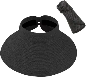 DOOVID Womens Summer Straw Hats Wide Brim Sun Hat UV Protection Visor Foldable Beach Hat for Women