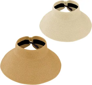 DOOVID Womens Summer Straw Hats Wide Brim Sun Hat UV Protection Visor Foldable Beach Hat for Women