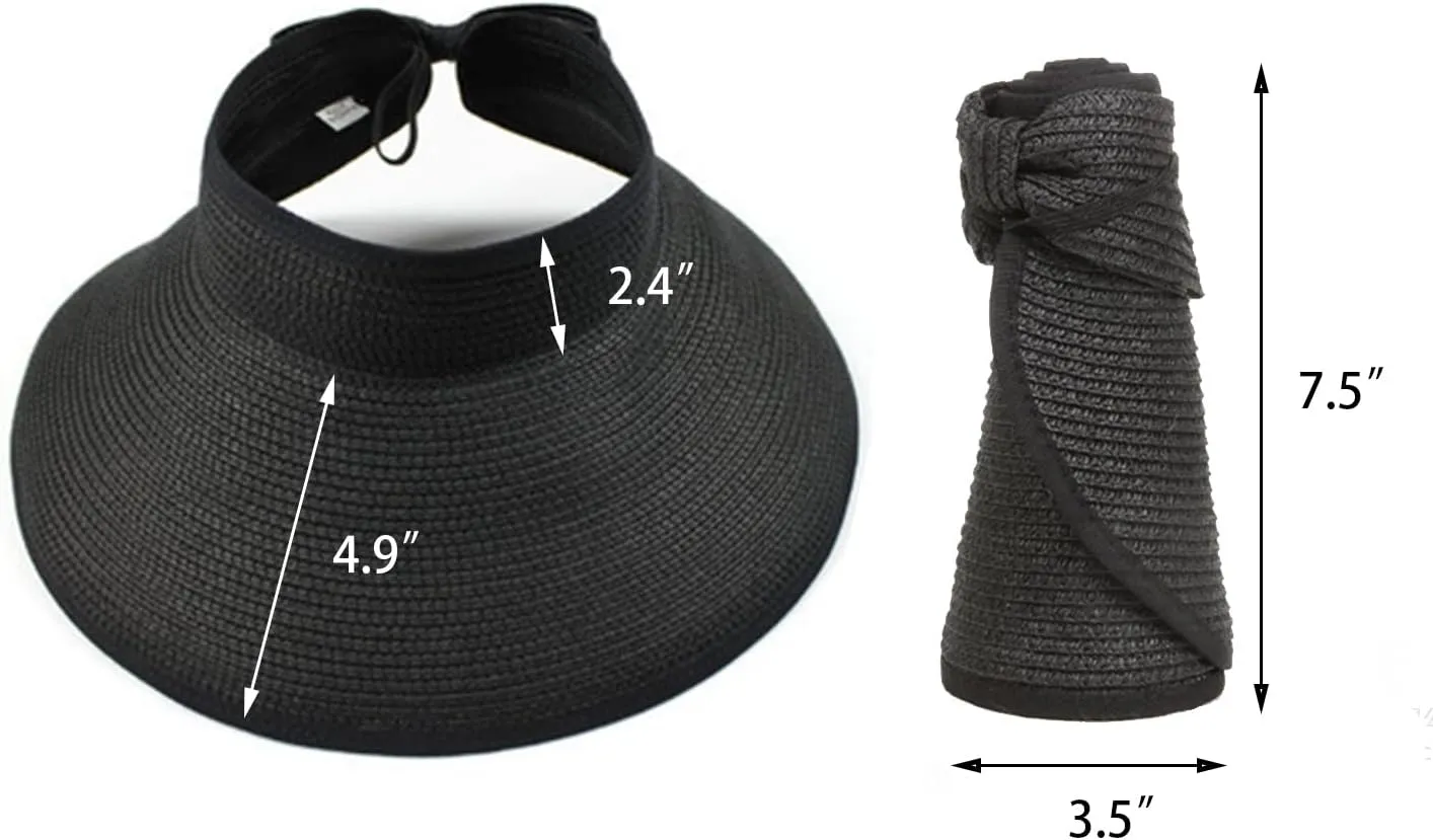 DOOVID Womens Summer Straw Hats Wide Brim Sun Hat UV Protection Visor Foldable Beach Hat for Women