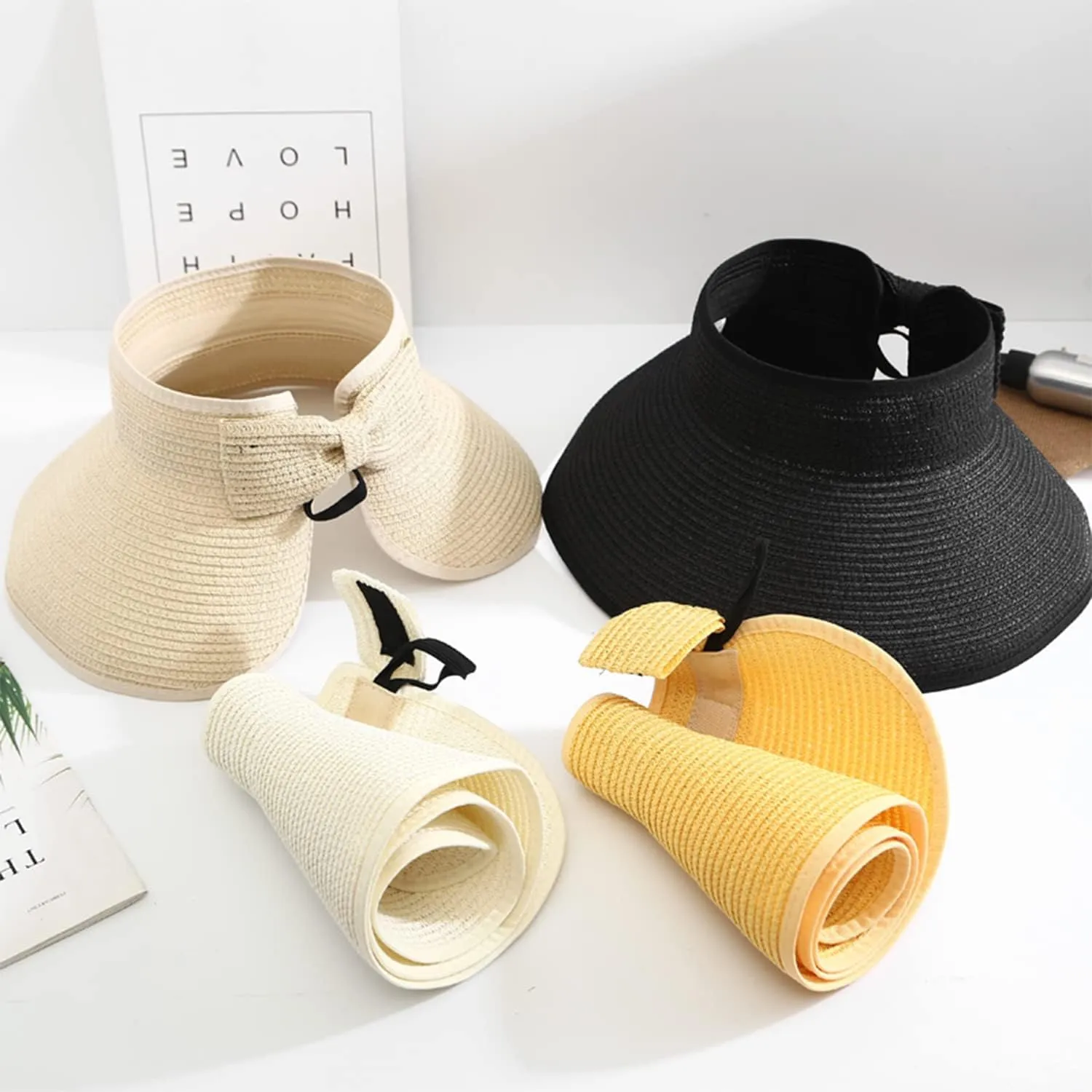 DOOVID Womens Summer Straw Hats Wide Brim Sun Hat UV Protection Visor Foldable Beach Hat for Women