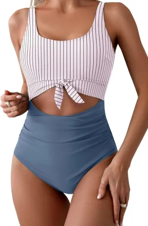 Eomenie Women's One Piece Swimsuit Tummy Control Slimming Bathing Suit Cutout Tie Knot Swimwear