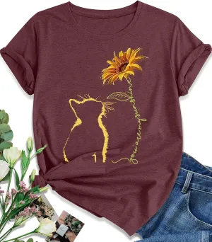 EUOW Women's Sunflower Graphic Shirts Boho Flowers Tee Tops Cute Summer Vintage Short Sleeve Holiday T Shirt