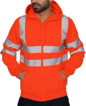 evzosrz High Visibility Safety Sweatshirt Jackets for Men Class 3 Reflective Safety Hoodies Hi Vis Zip Hooded Pullover