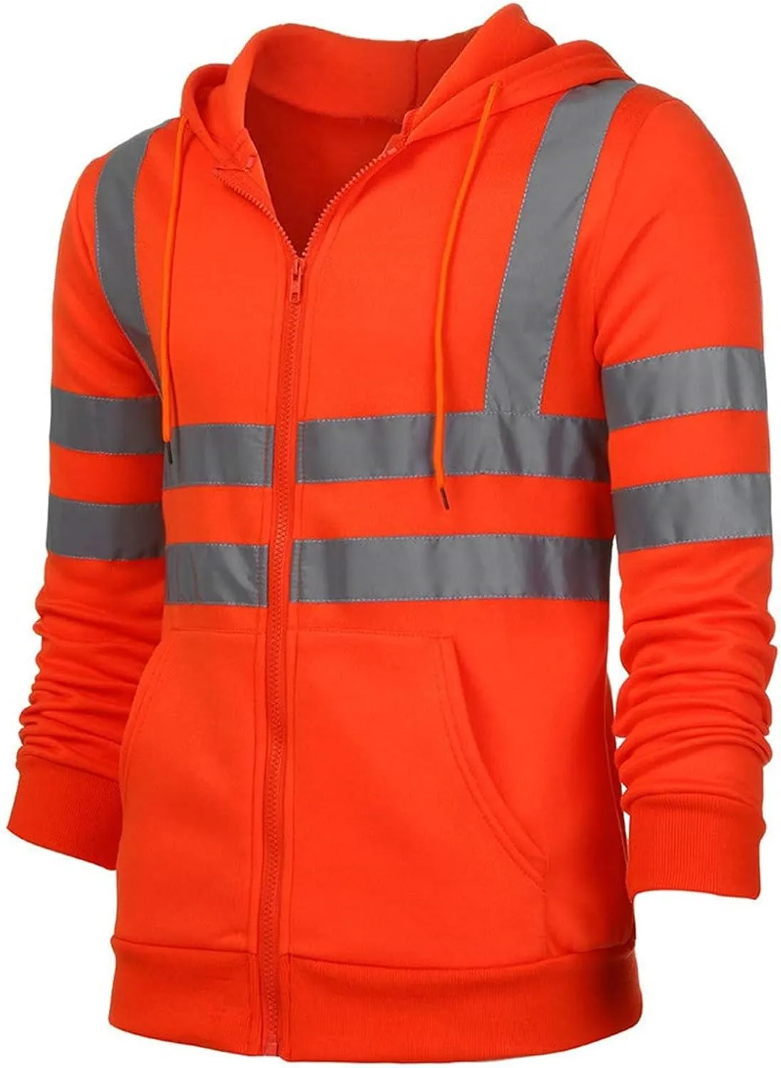 evzosrz High Visibility Safety Sweatshirt Jackets for Men Class 3 Reflective Safety Hoodies Hi Vis Zip Hooded Pullover