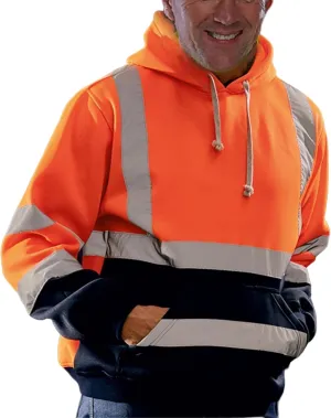 evzosrz High Visibility Safety Sweatshirt Jackets for Men Class 3 Reflective Safety Hoodies Hi Vis Zip Hooded Pullover