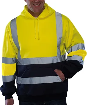 evzosrz High Visibility Safety Sweatshirt Jackets for Men Class 3 Reflective Safety Hoodies Hi Vis Zip Hooded Pullover