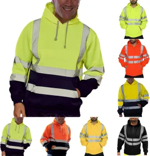 evzosrz High Visibility Safety Sweatshirt Jackets for Men Class 3 Reflective Safety Hoodies Hi Vis Zip Hooded Pullover