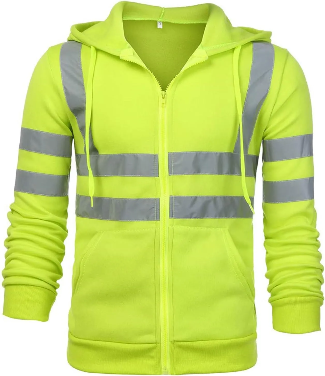 evzosrz High Visibility Safety Sweatshirt Jackets for Men Class 3 Reflective Safety Hoodies Hi Vis Zip Hooded Pullover