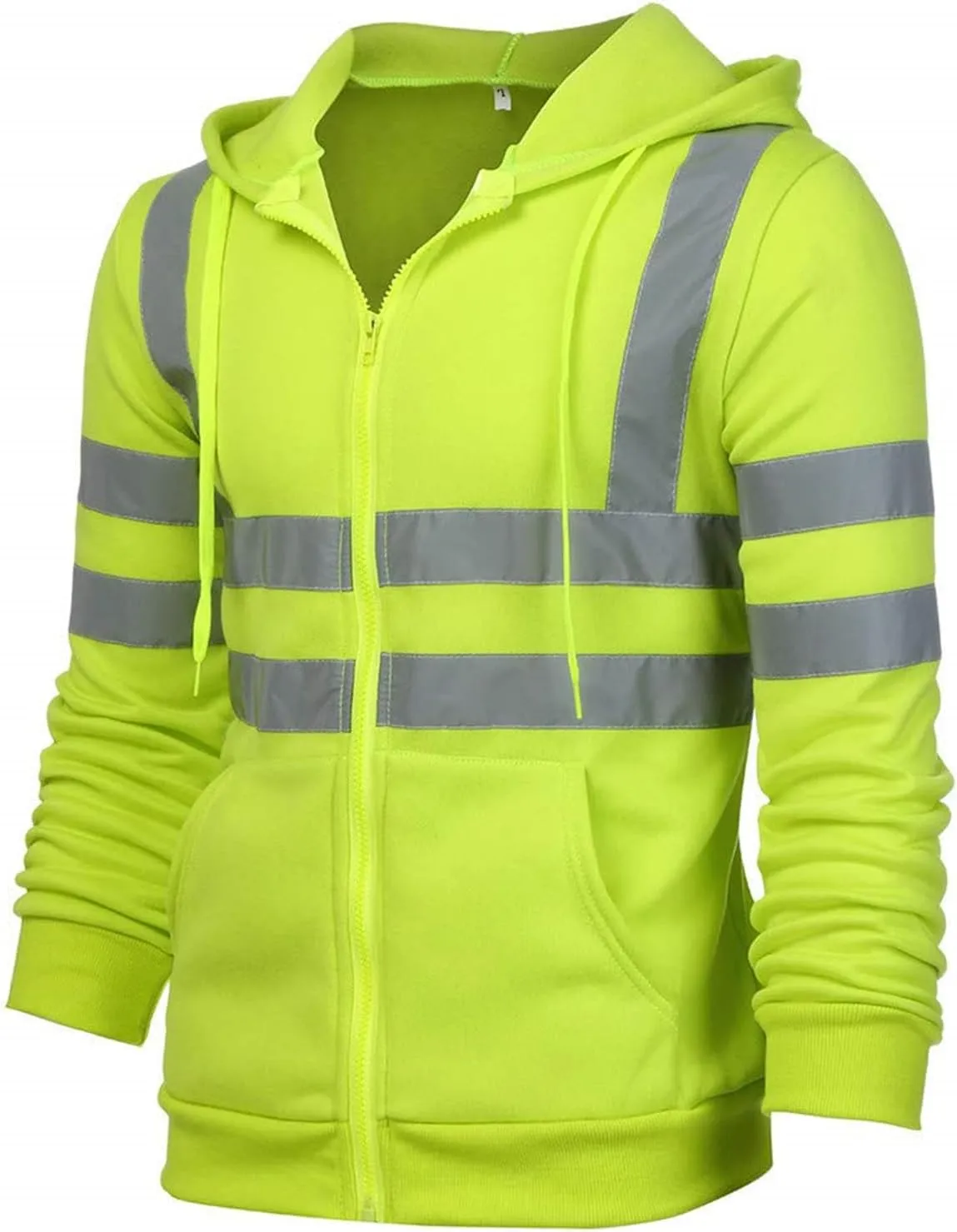 evzosrz High Visibility Safety Sweatshirt Jackets for Men Class 3 Reflective Safety Hoodies Hi Vis Zip Hooded Pullover