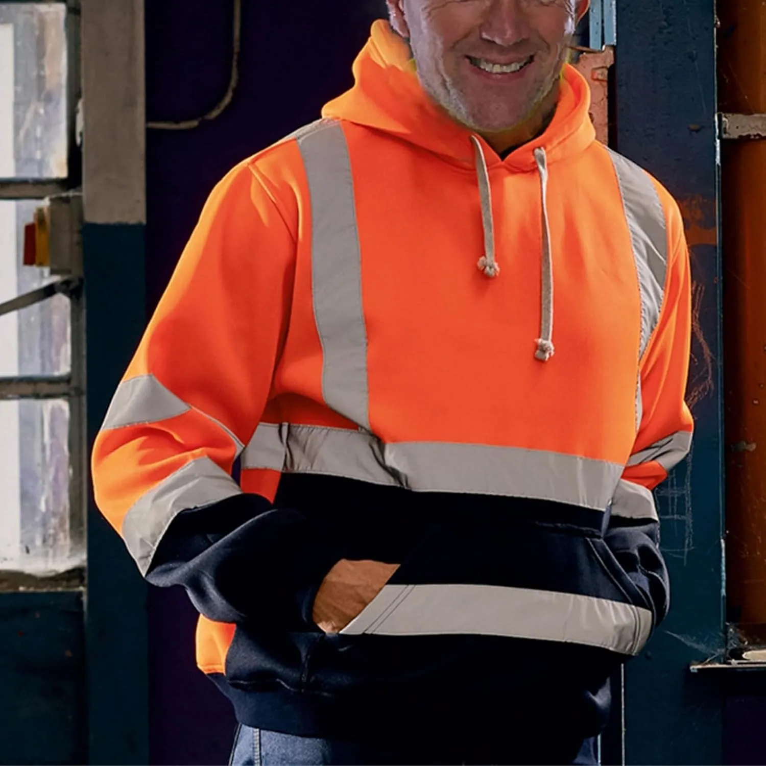 evzosrz High Visibility Safety Sweatshirt Jackets for Men Class 3 Reflective Safety Hoodies Hi Vis Zip Hooded Pullover