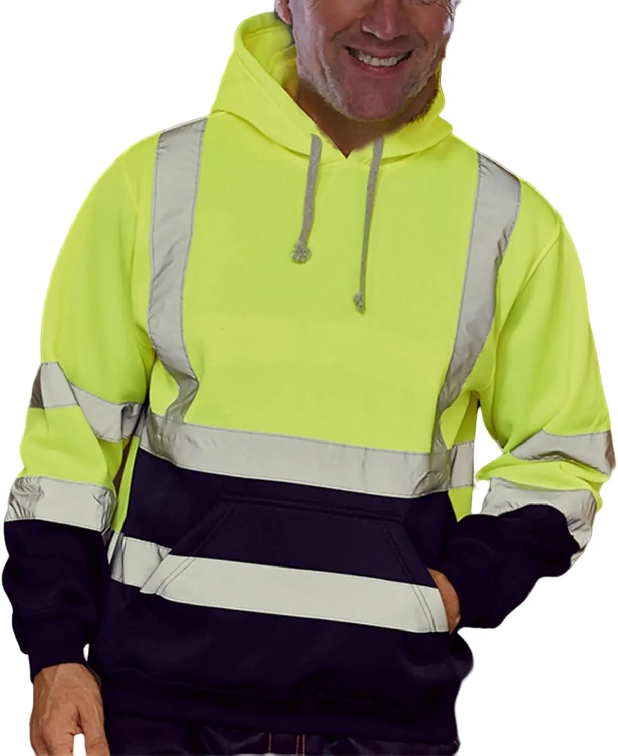 evzosrz High Visibility Safety Sweatshirt Jackets for Men Class 3 Reflective Safety Hoodies Hi Vis Zip Hooded Pullover