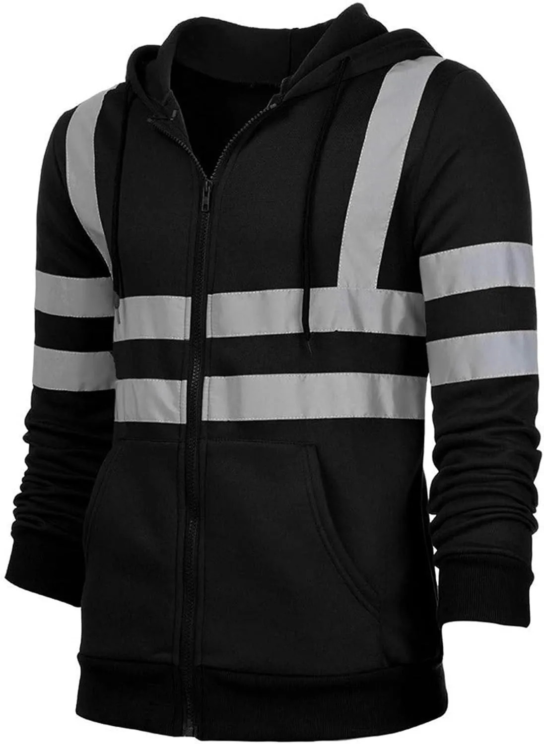 evzosrz High Visibility Safety Sweatshirt Jackets for Men Class 3 Reflective Safety Hoodies Hi Vis Zip Hooded Pullover