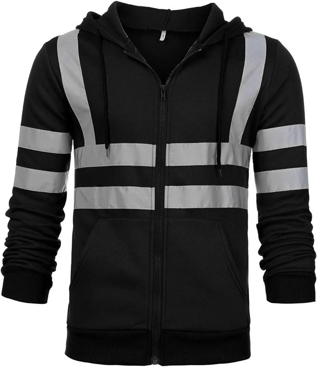 evzosrz High Visibility Safety Sweatshirt Jackets for Men Class 3 Reflective Safety Hoodies Hi Vis Zip Hooded Pullover