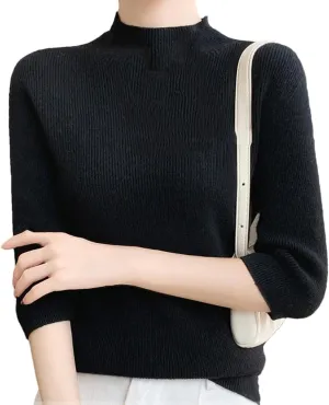Fashion Cashmere Women Sweater Mock Neck Short Sleeve Cashmere Sweater Short Sleeve Women