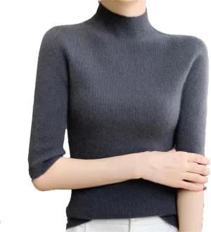 Fashion Cashmere Women Sweater Mock Neck Short Sleeve Cashmere Sweater Short Sleeve Women
