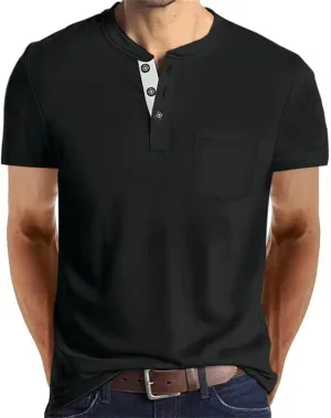 Fashion Short Sleeve Henley Shirts for Mens Crewneck Button T-Shirt Classic Fit Summer Henley Basic Tees Shirt for Men