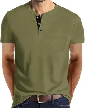 Fashion Short Sleeve Henley Shirts for Mens Crewneck Button T-Shirt Classic Fit Summer Henley Basic Tees Shirt for Men