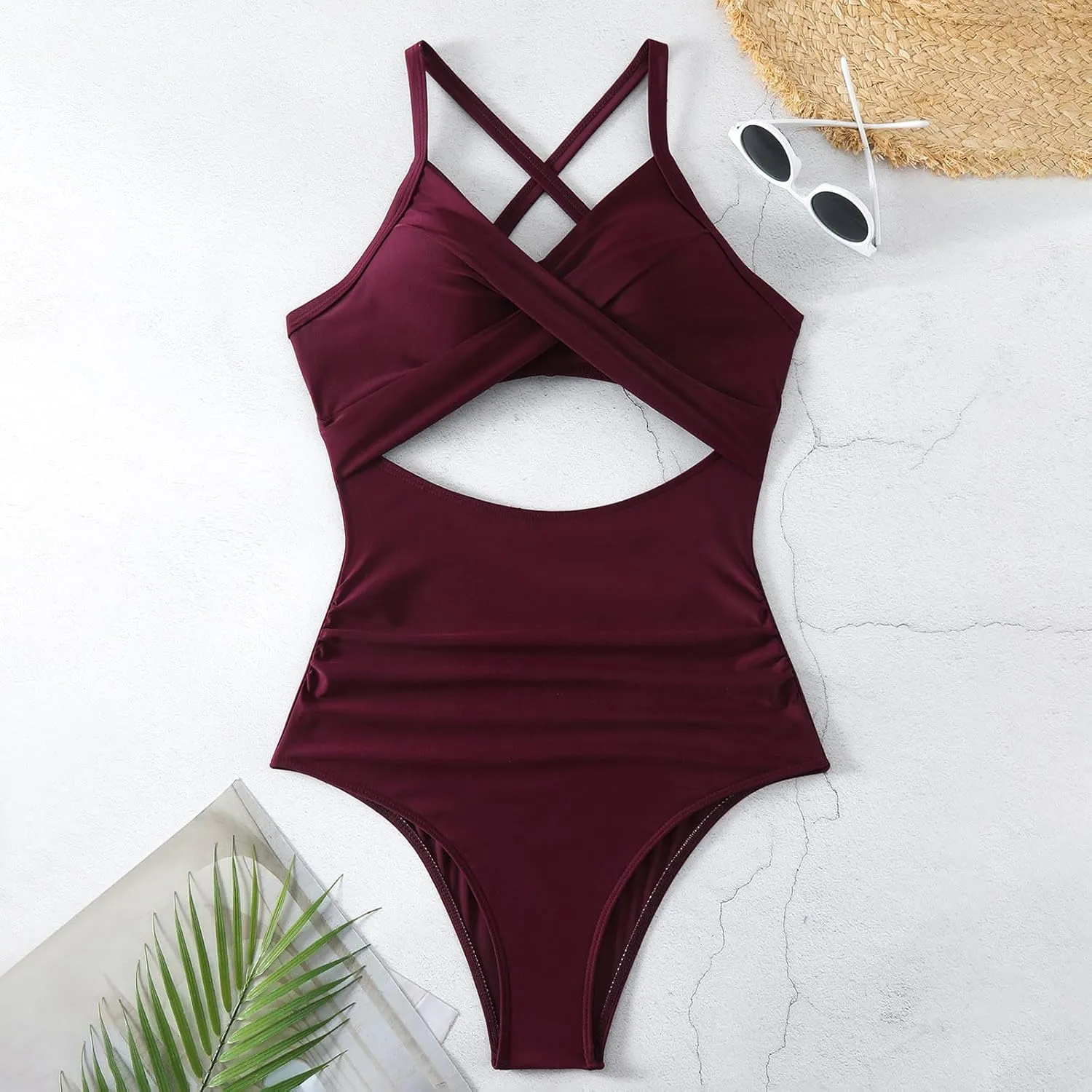Firzero High Waisted Swimsuits for Women Tummy Control Swimsuits 2024 One Piece Cut Out Ruched Bathing Suit Sexy Swimwear