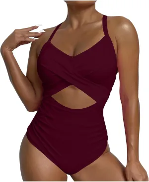 Firzero High Waisted Swimsuits for Women Tummy Control Swimsuits 2024 One Piece Cut Out Ruched Bathing Suit Sexy Swimwear