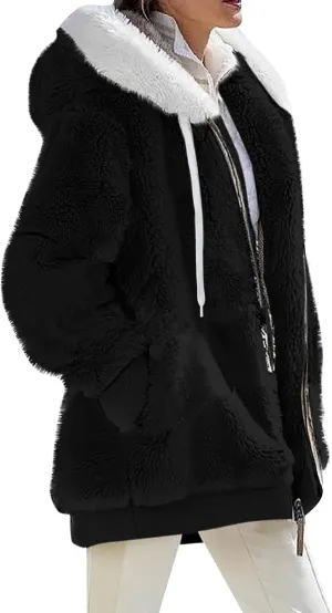 Fleece Jacket Sherpa Jackets for Women 2023 Fall Winter Fuzzy Fleece Jacket Casual Loose Hooded Coats Outerwear