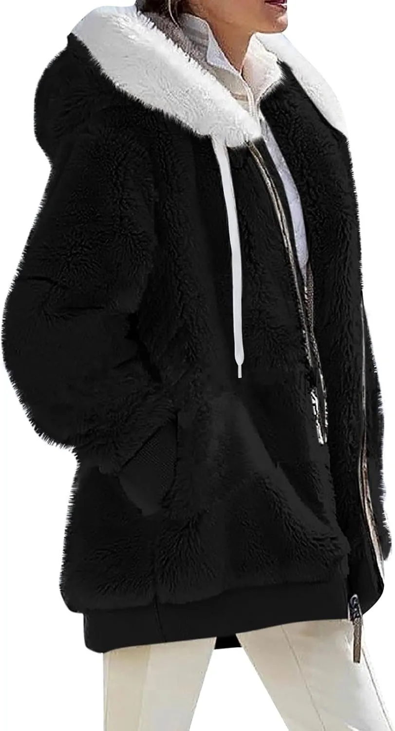 Fleece Jacket Sherpa Jackets for Women 2023 Fall Winter Fuzzy Fleece Jacket Casual Loose Hooded Coats Outerwear