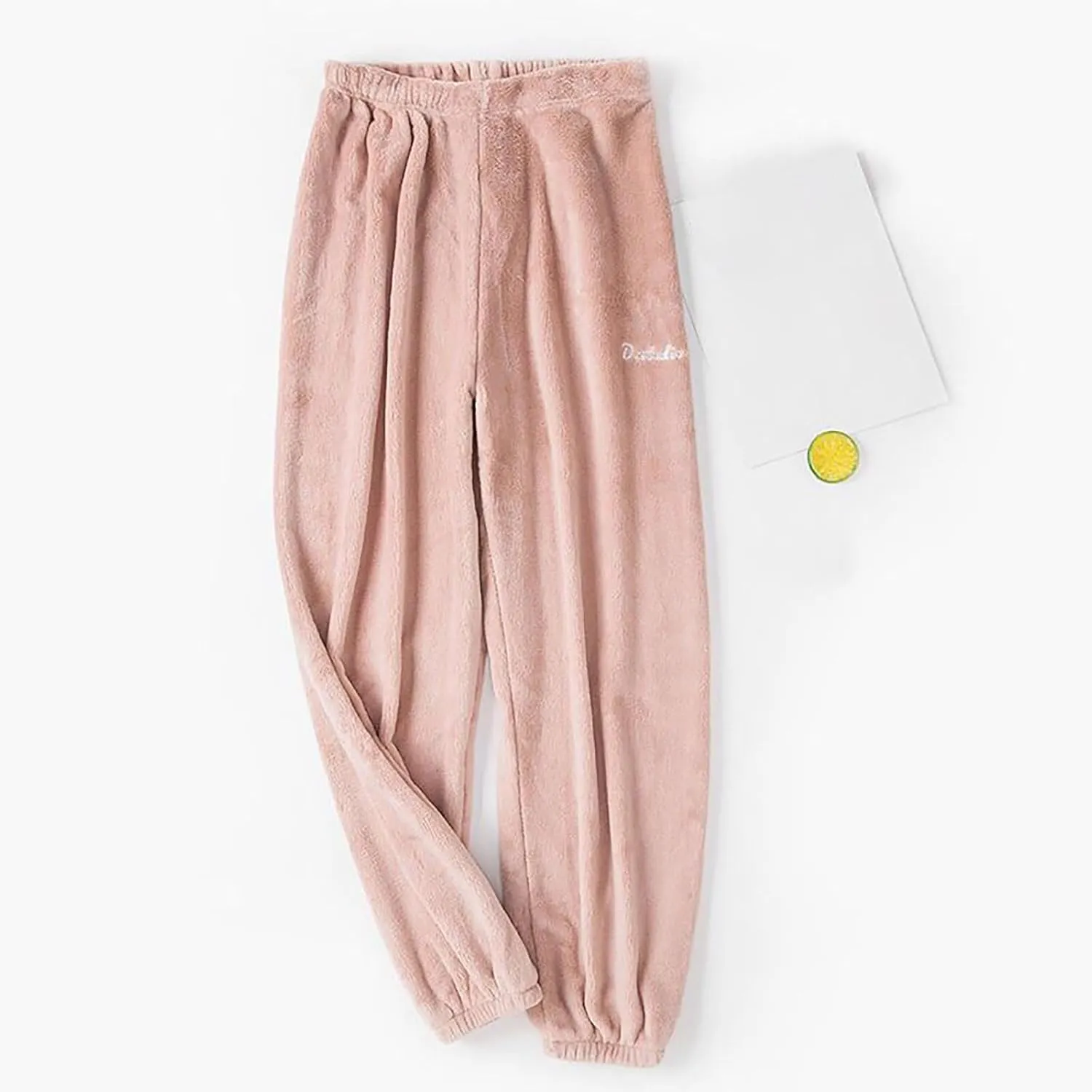 Fleece Lounge Pants for Women Solid Color Pjs Pants Classic Elastic Waist Trousers Teen Girls Comfort Sleepwear