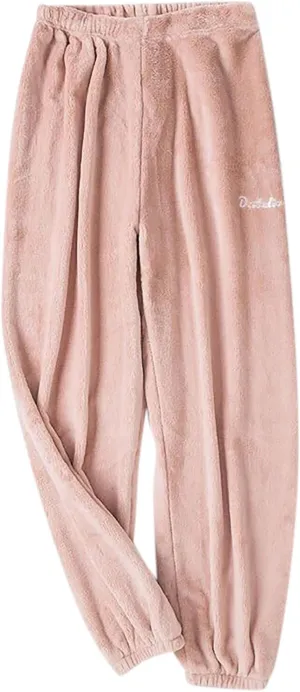 Fleece Lounge Pants for Women Solid Color Pjs Pants Classic Elastic Waist Trousers Teen Girls Comfort Sleepwear