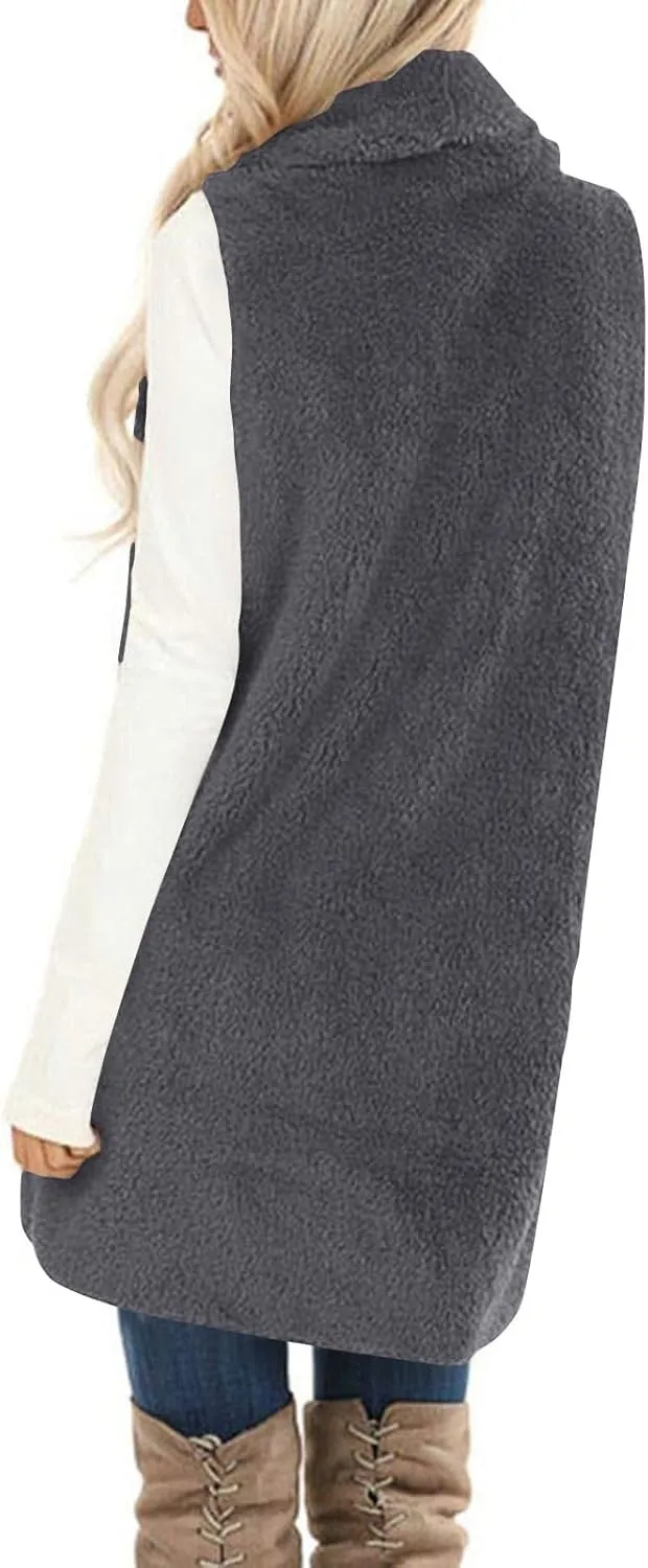 Fleece Vest Women Sherpa Vest Sweater Vests Open Front Cardigan Fuzzy Jacket Winter Sleeveless Jackets with Pockets