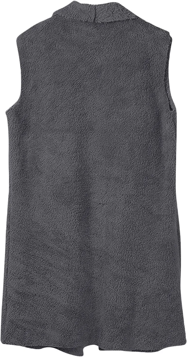 Fleece Vest Women Sherpa Vest Sweater Vests Open Front Cardigan Fuzzy Jacket Winter Sleeveless Jackets with Pockets