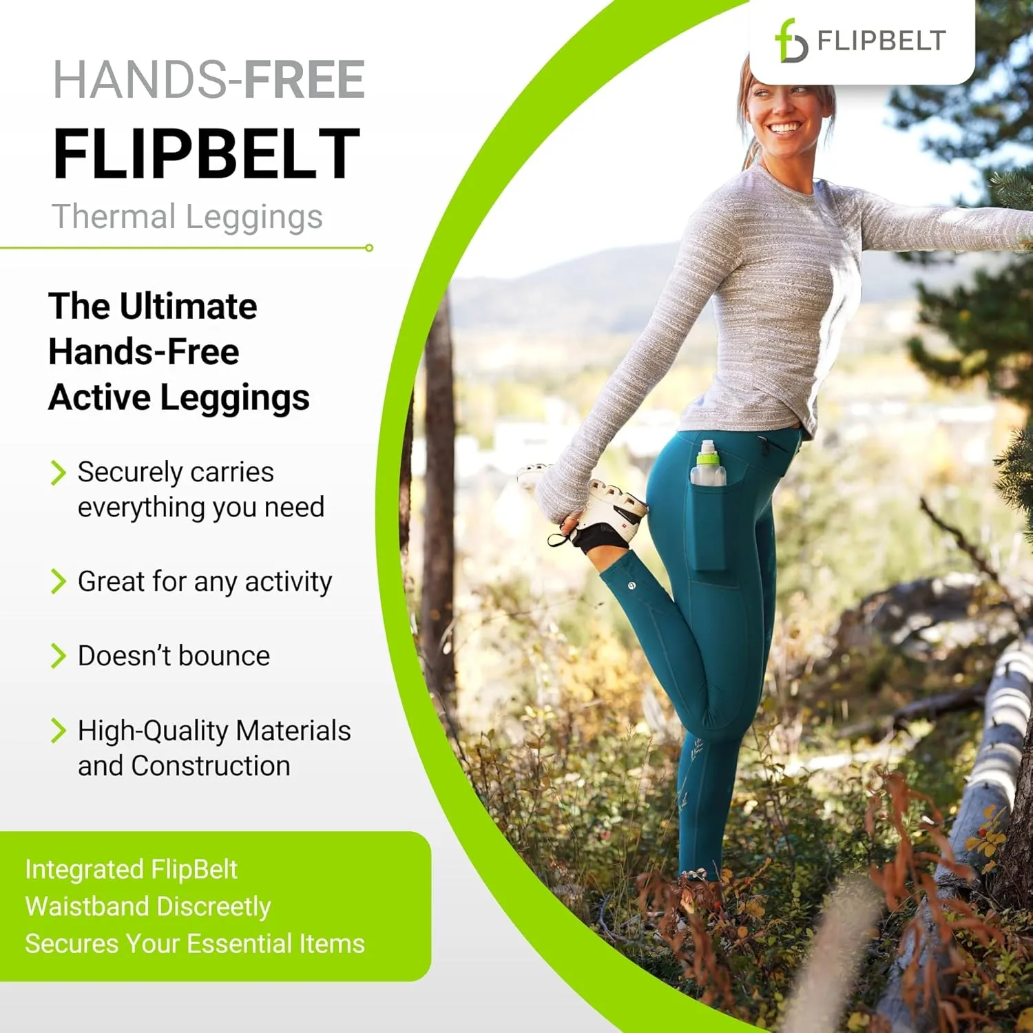 FlipBelt Women's Thermal Fleece-Lined Leggings with Built-in Running Belt with Pockets High-Waisted Moisture-Wicking