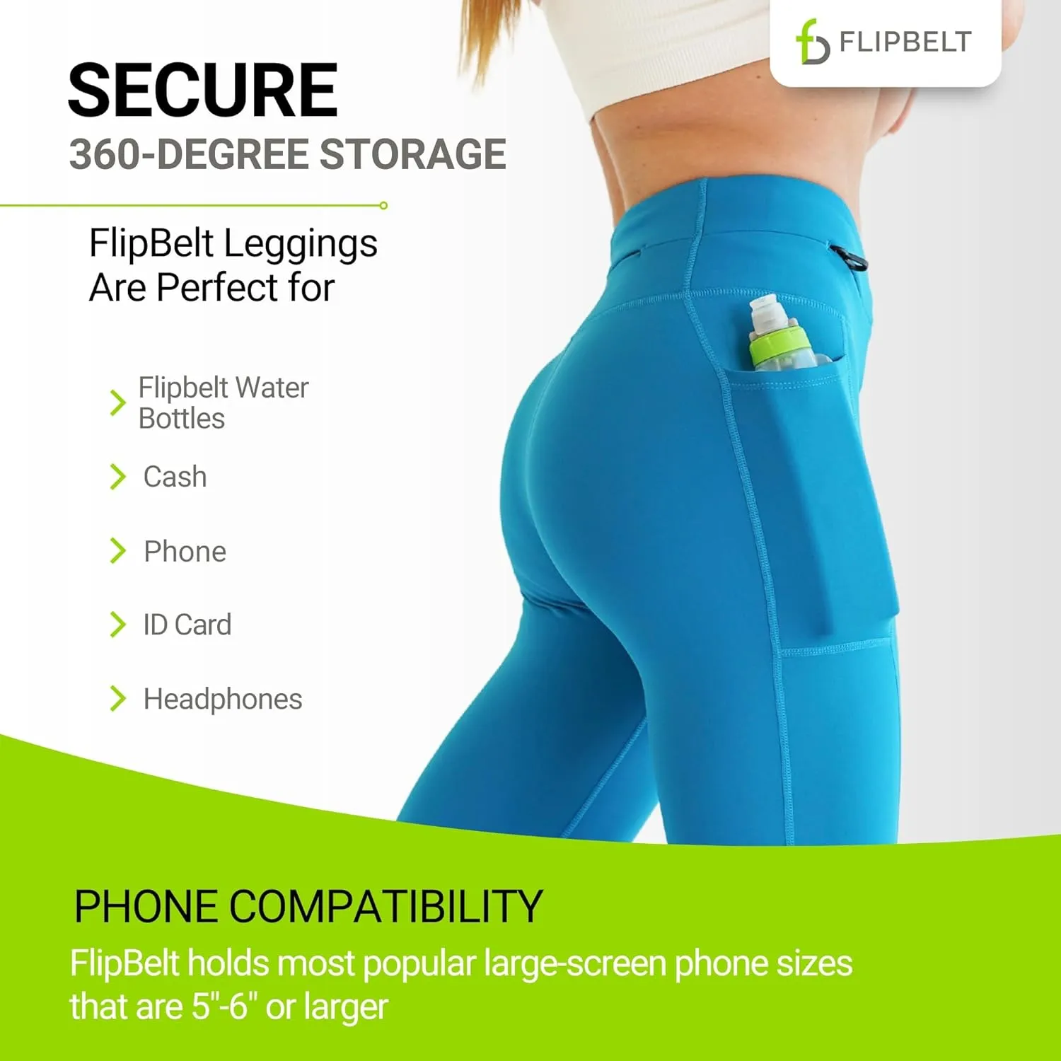 FlipBelt Women's Thermal Fleece-Lined Leggings with Built-in Running Belt with Pockets High-Waisted Moisture-Wicking