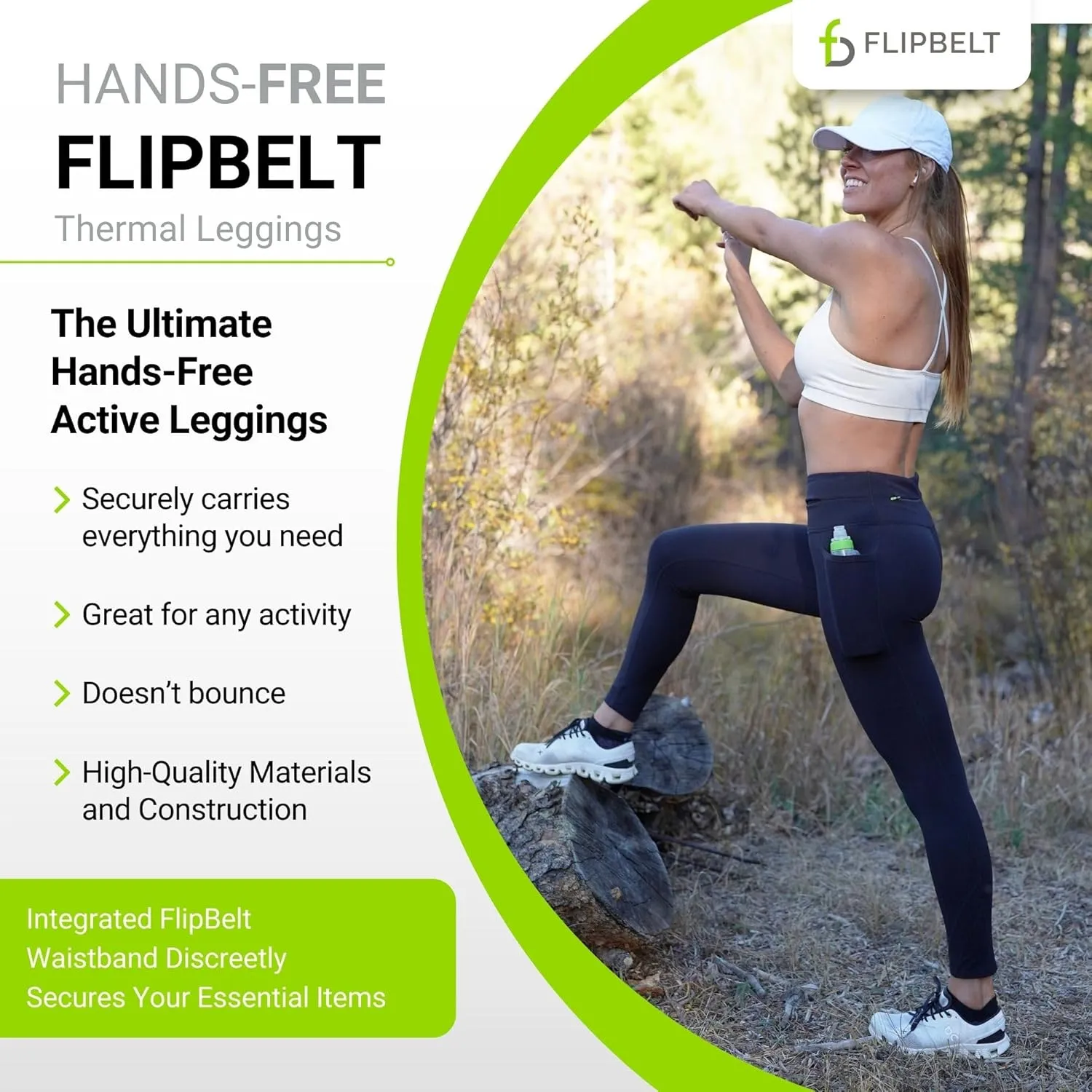 FlipBelt Women's Thermal Fleece-Lined Leggings with Built-in Running Belt with Pockets High-Waisted Moisture-Wicking
