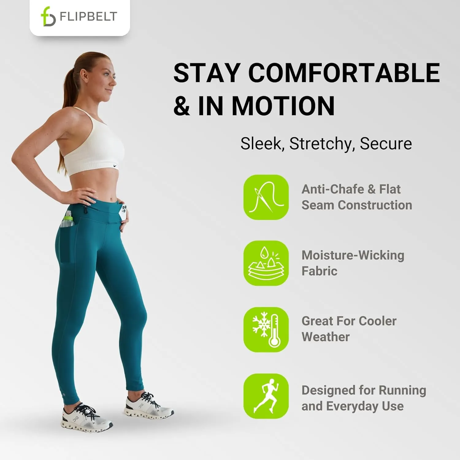 FlipBelt Women's Thermal Fleece-Lined Leggings with Built-in Running Belt with Pockets High-Waisted Moisture-Wicking