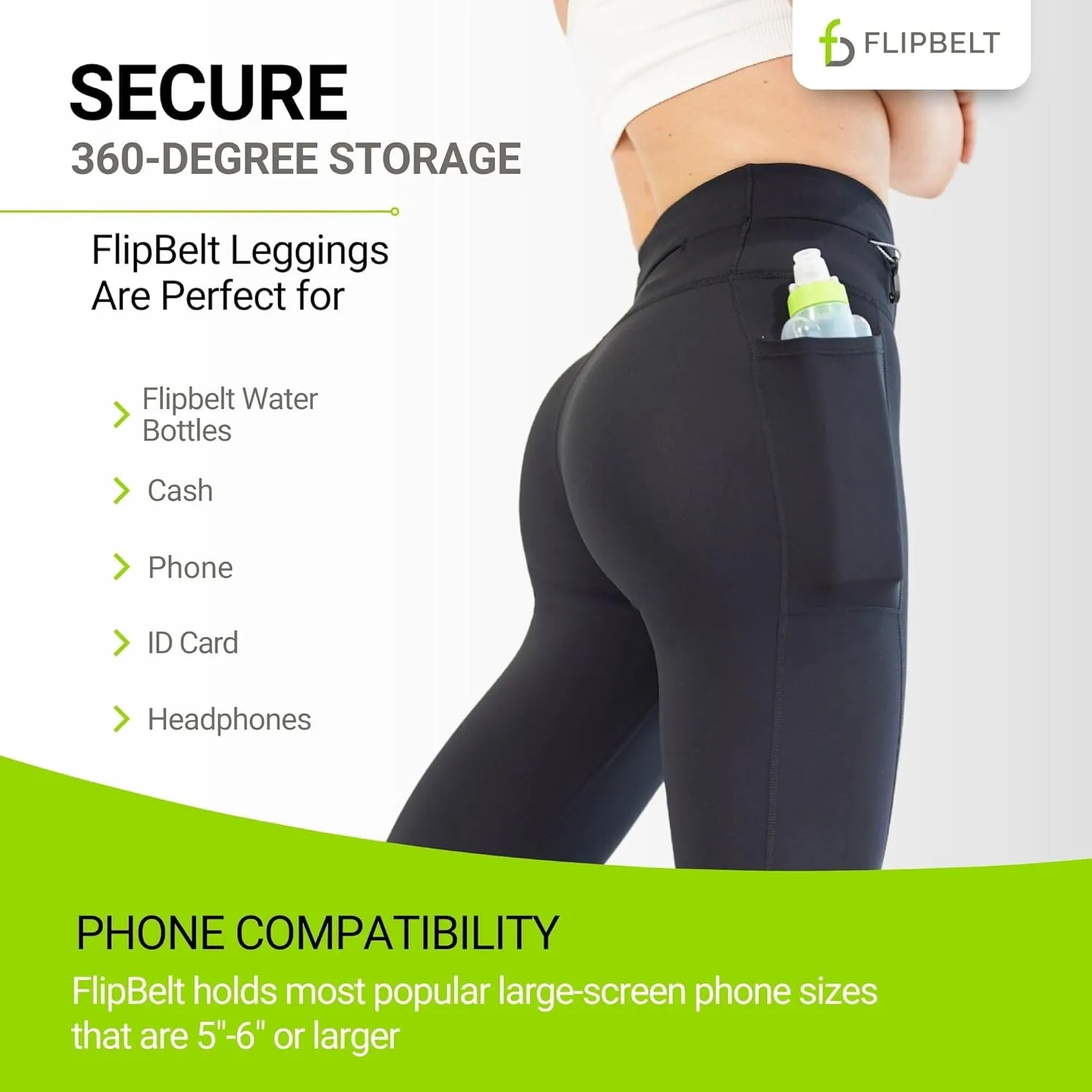 FlipBelt Women's Thermal Fleece-Lined Leggings with Built-in Running Belt with Pockets High-Waisted Moisture-Wicking