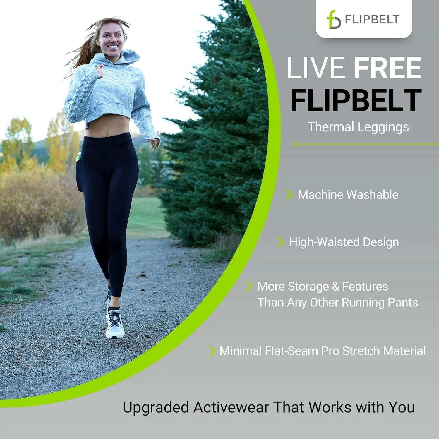 FlipBelt Women's Thermal Fleece-Lined Leggings with Built-in Running Belt with Pockets High-Waisted Moisture-Wicking
