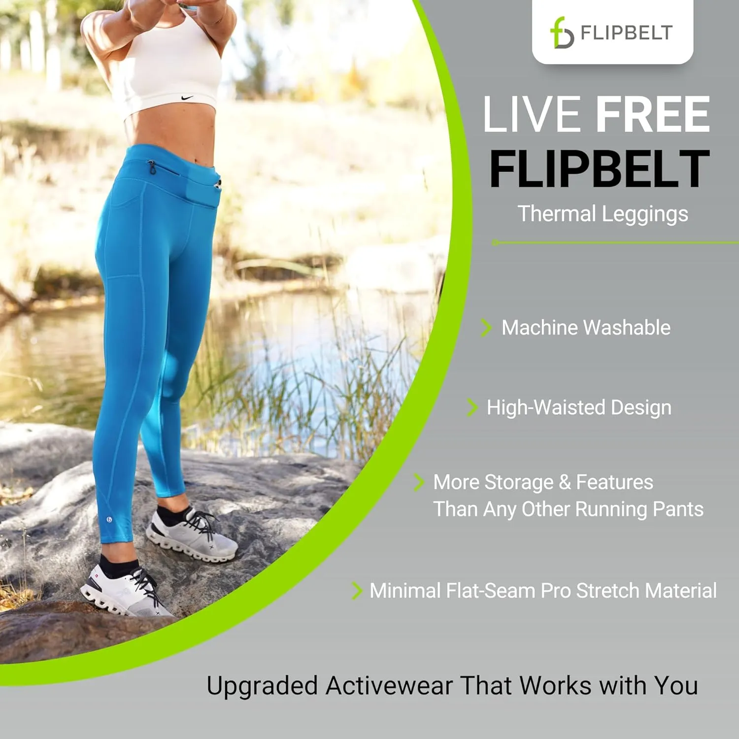 FlipBelt Women's Thermal Fleece-Lined Leggings with Built-in Running Belt with Pockets High-Waisted Moisture-Wicking