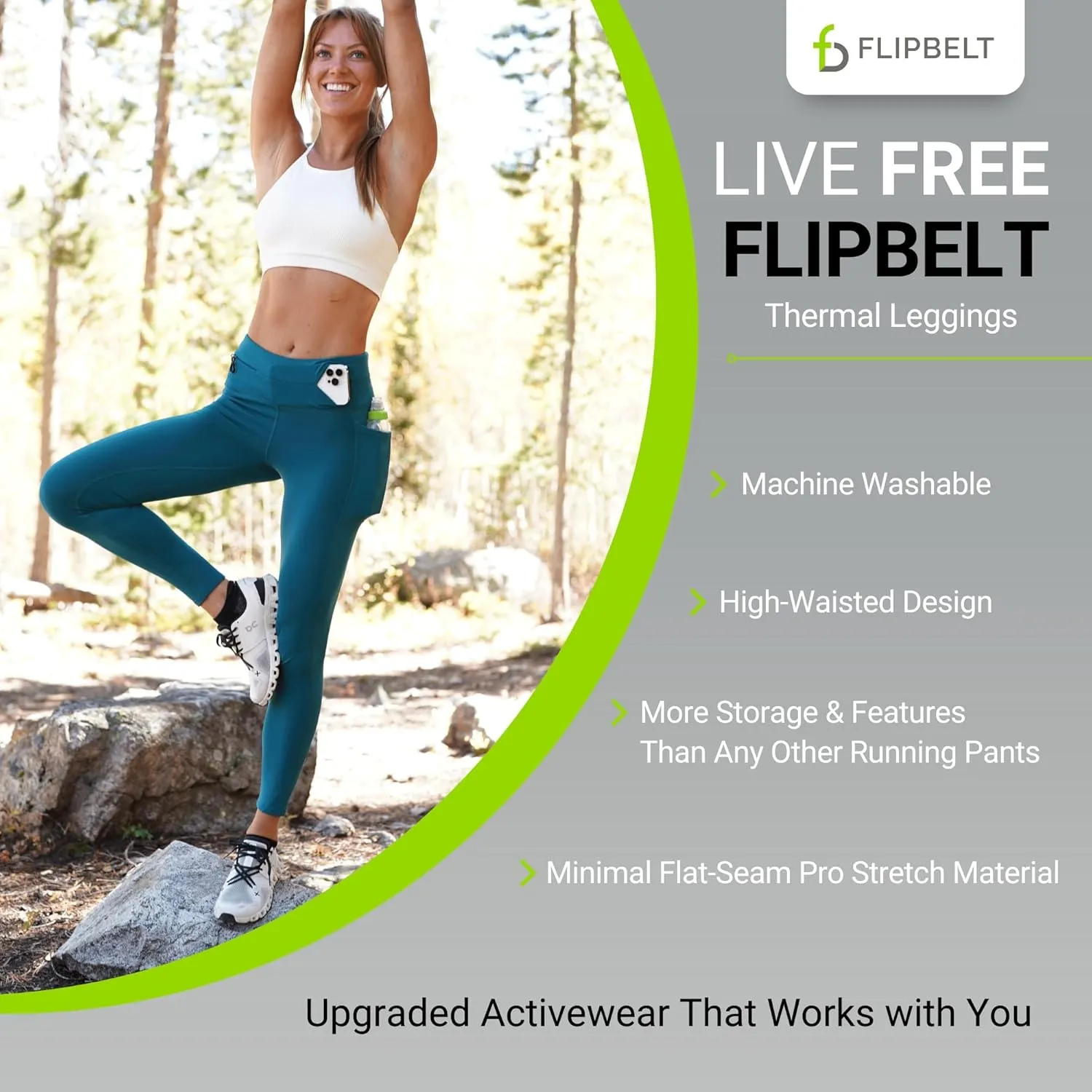 FlipBelt Women's Thermal Fleece-Lined Leggings with Built-in Running Belt with Pockets High-Waisted Moisture-Wicking