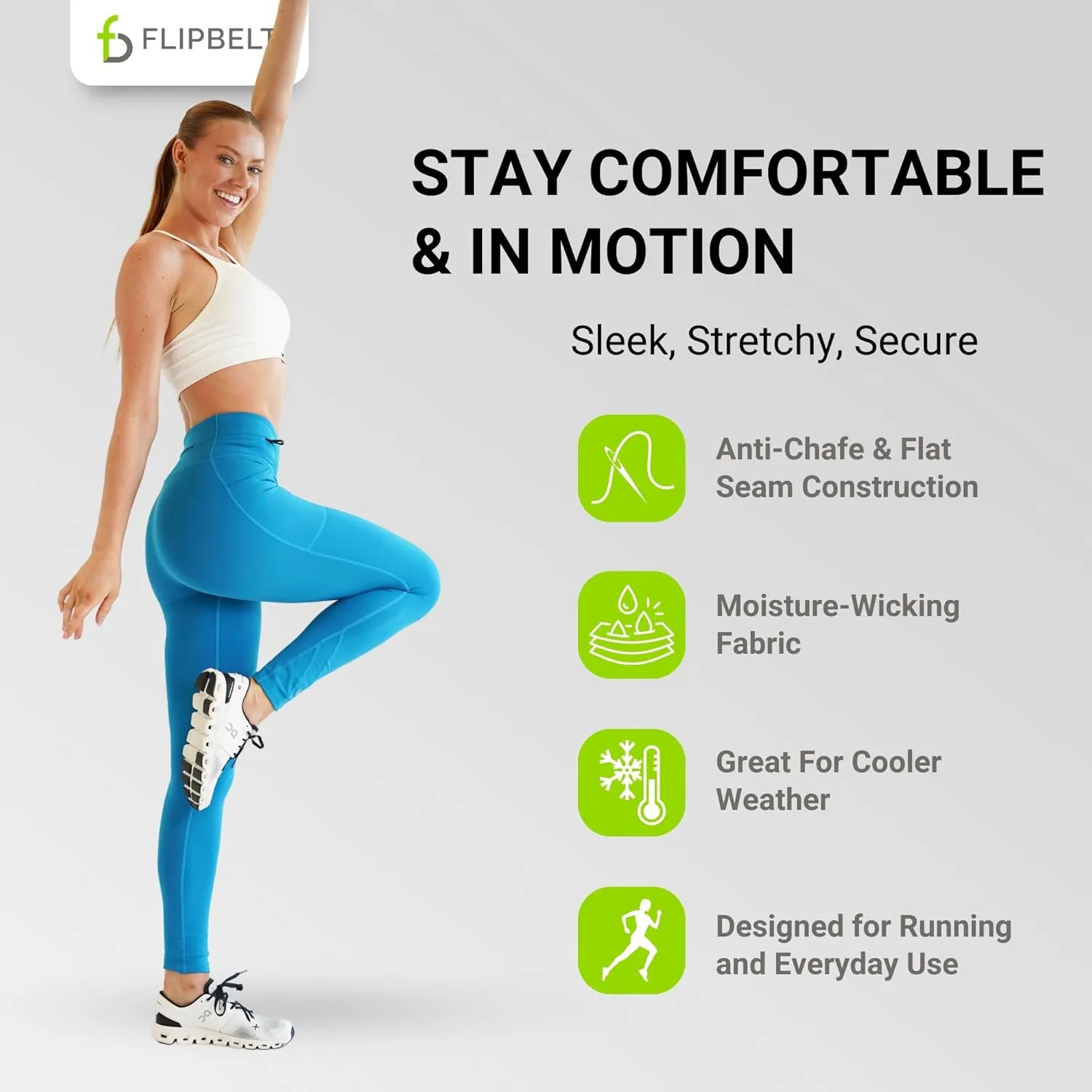 FlipBelt Women's Thermal Fleece-Lined Leggings with Built-in Running Belt with Pockets High-Waisted Moisture-Wicking
