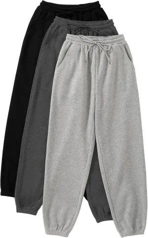 Floerns Women's 3 Piece Solid Drawstring Waist Slant Pocket Jogger Sweatpants