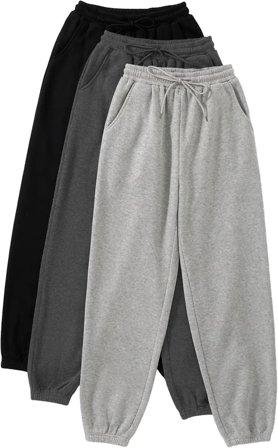 Floerns Women's 3 Piece Solid Drawstring Waist Slant Pocket Jogger Sweatpants
