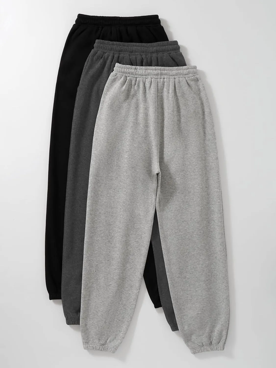 Floerns Women's 3 Piece Solid Drawstring Waist Slant Pocket Jogger Sweatpants