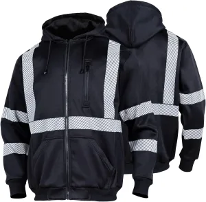 FONIRRA High Visibility Safety Work Hoodie for men Construction Hi Vis Reflective Fleece Sweatshirt with Zipper ANSI Class 3
