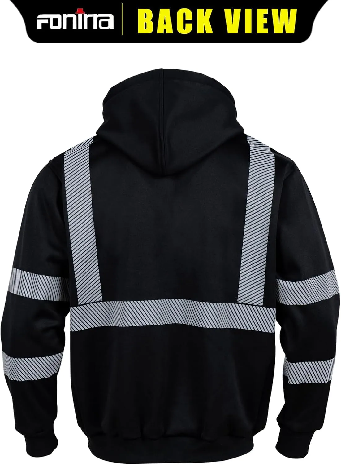 FONIRRA High Visibility Safety Work Hoodie for men Construction Hi Vis Reflective Fleece Sweatshirt with Zipper ANSI Class 3