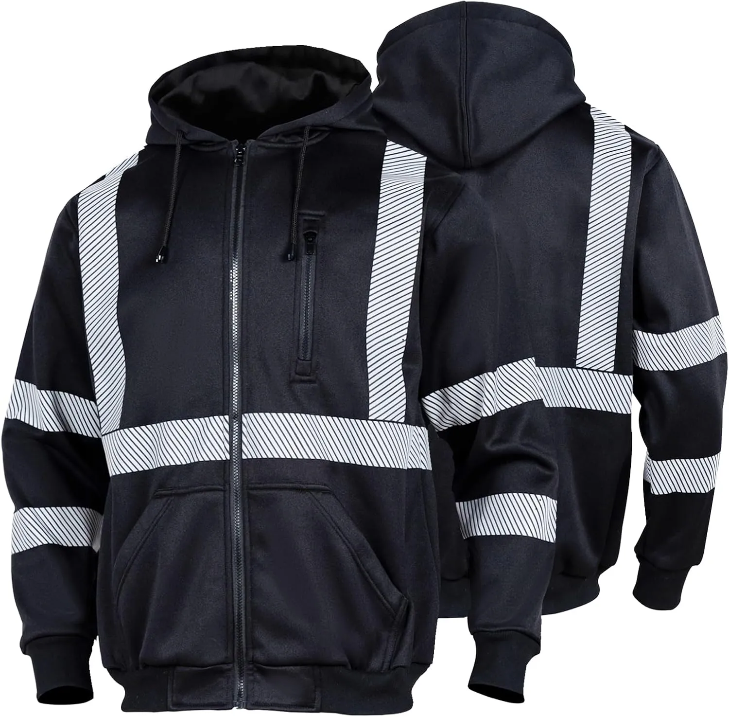 FONIRRA High Visibility Safety Work Hoodie for men Construction Hi Vis Reflective Fleece Sweatshirt with Zipper ANSI Class 3