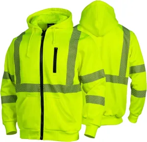 FONIRRA High Visibility Safety Work Hoodie for men Construction Hi Vis Reflective Fleece Sweatshirt with Zipper ANSI Class 3